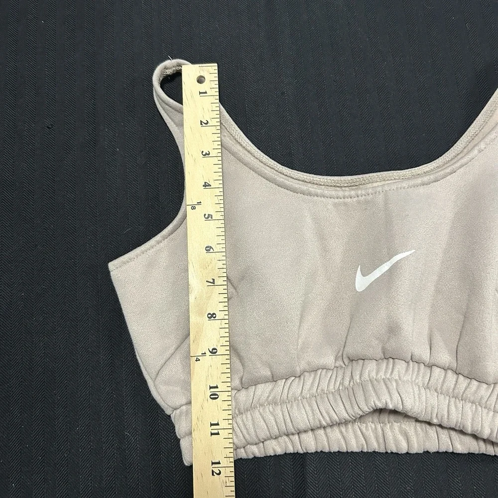 Nike Fleece Crop Top Sports Bra Women's Small Beige Center Swoosh
